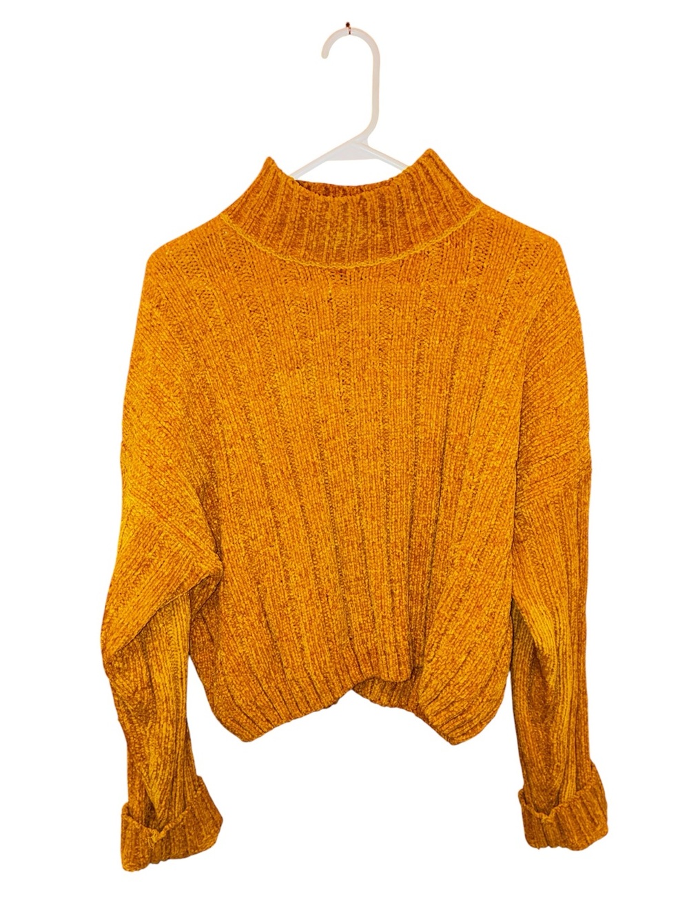 Pierre Cardin Chenille knit Vintage crop mustard yellow sweater L